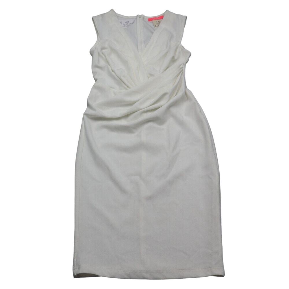 XTAREN Dress Womens S White Sheath Knee Length Sleeveless VNeck Stretch Zip